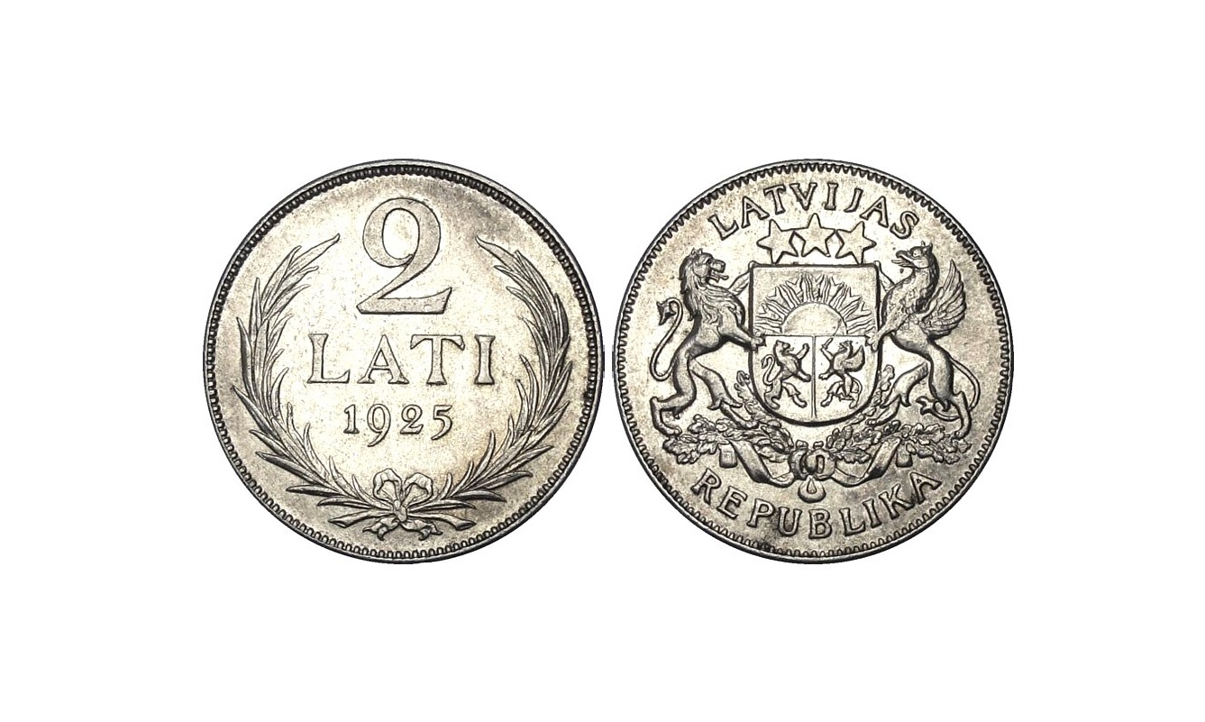 Latvijas sudraba monēta 2 lati 1925. gads