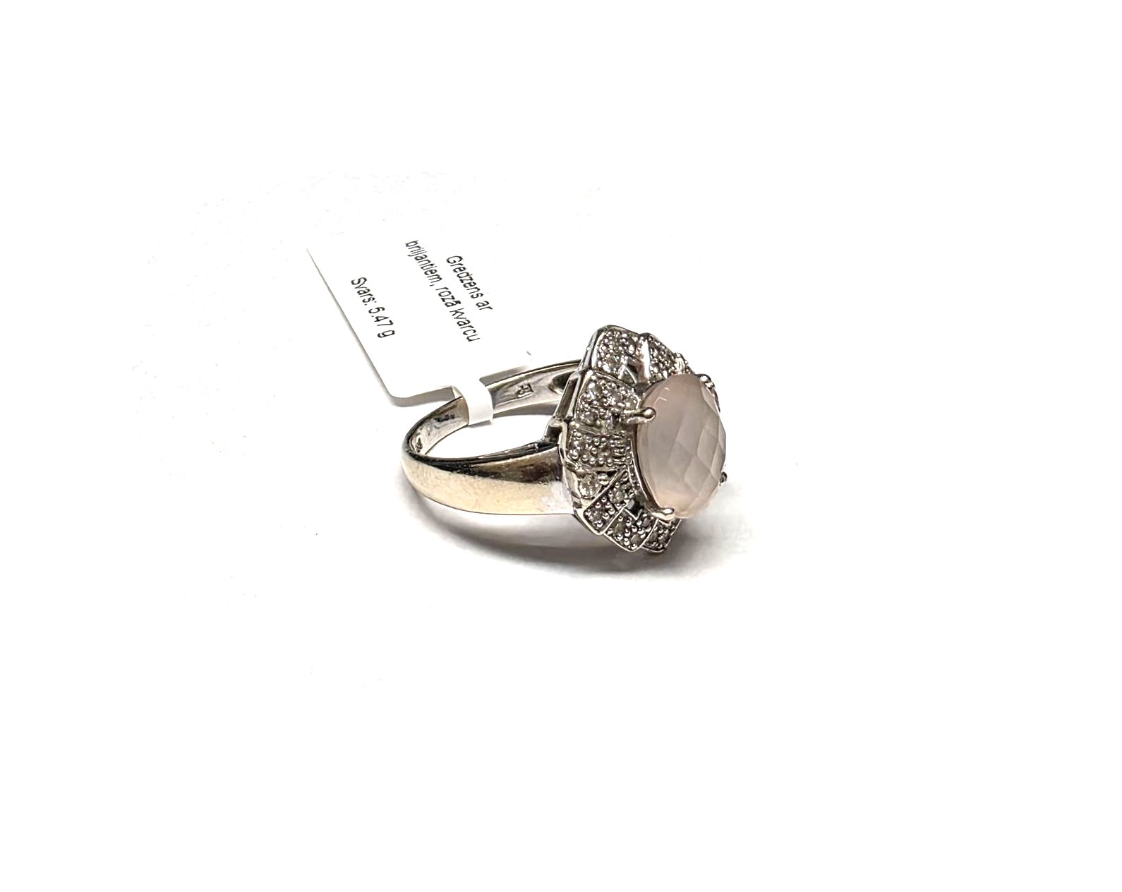 Gredzens ar briljantiem (0.29 ct)  un rozā kvarcu 3550-5061