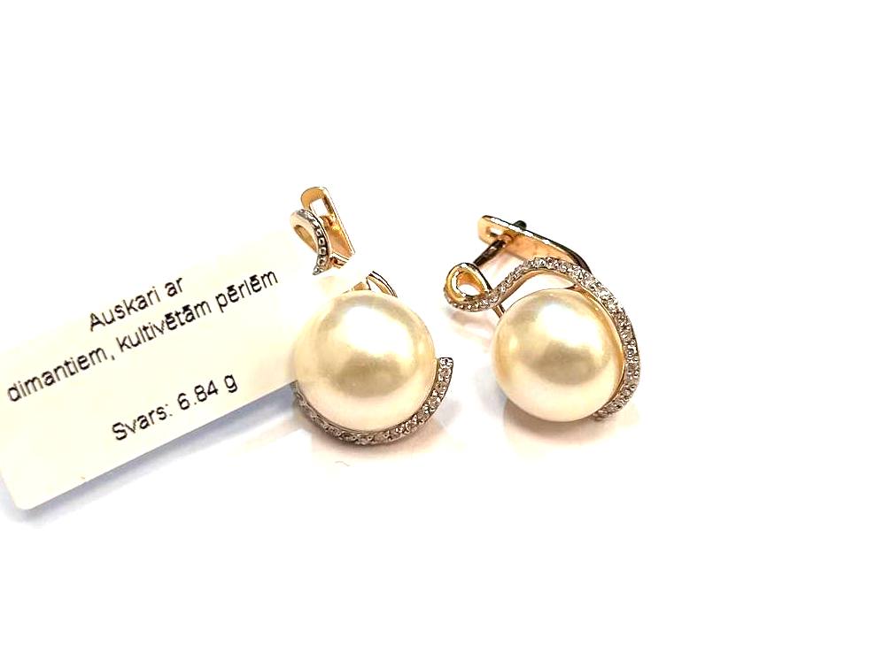 Auskari ar dimantiem (0.42 ct) un kultivētām pērlēm 2433-8363