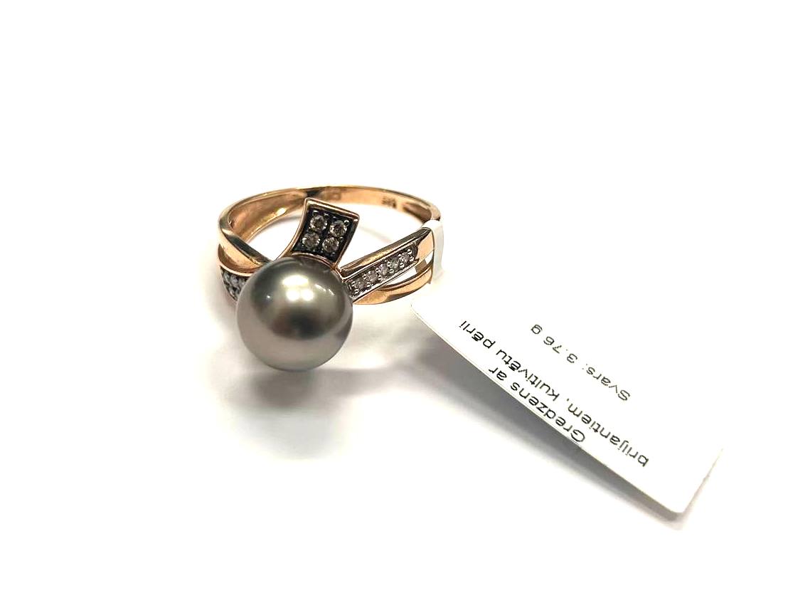 Gredzens ar briljantiem (0.18 ct) un kultivētu pērli 10811-8361