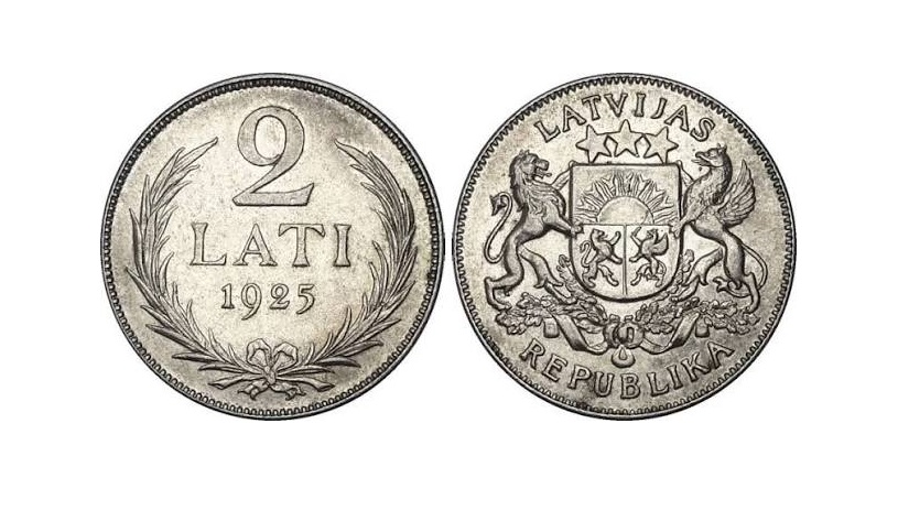 Latvijas sudraba monēta 2 Lati 1925. g.