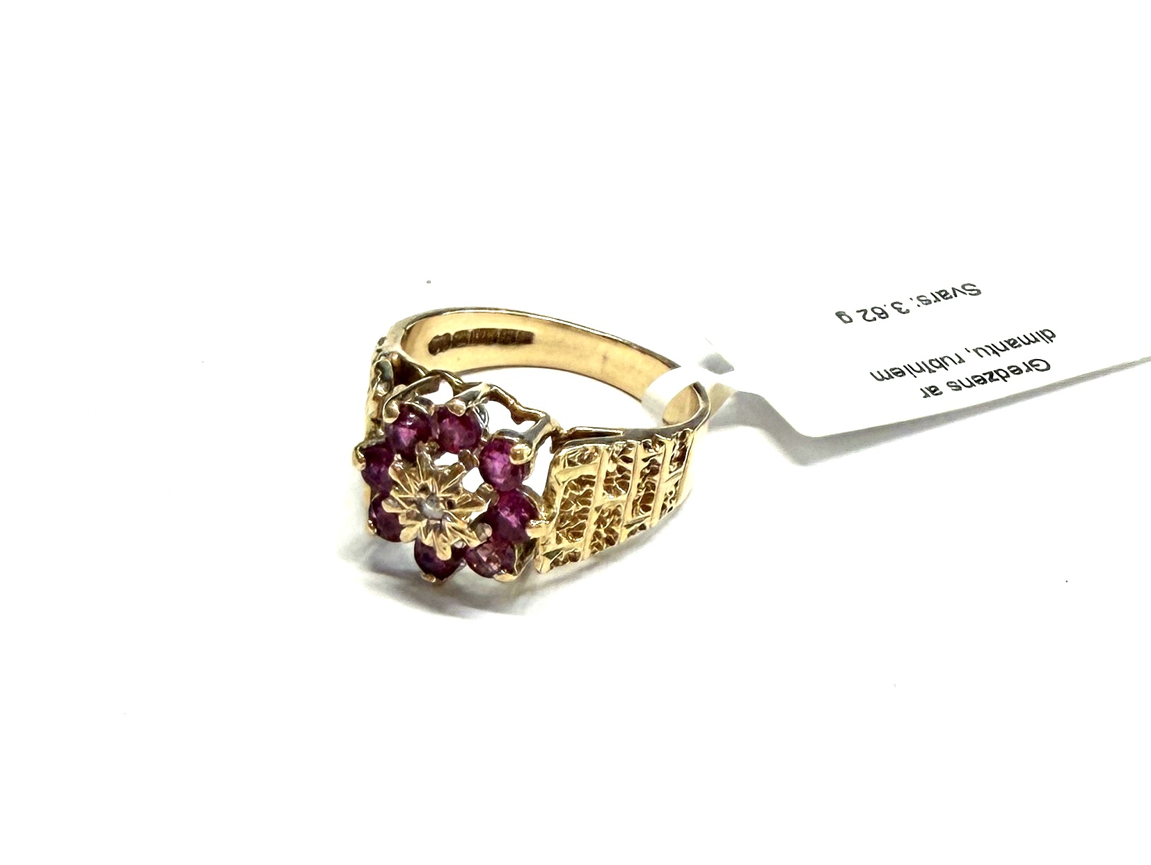 Gredzens ar briljantiem (0.01 ct), rubīniem (0.06 ct) 5153-0763