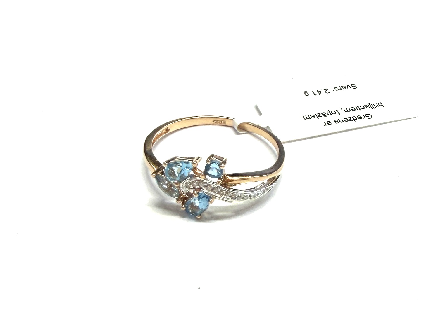 Gredzens ar briljantiem (0.03ct), topāziem 555g2-0763