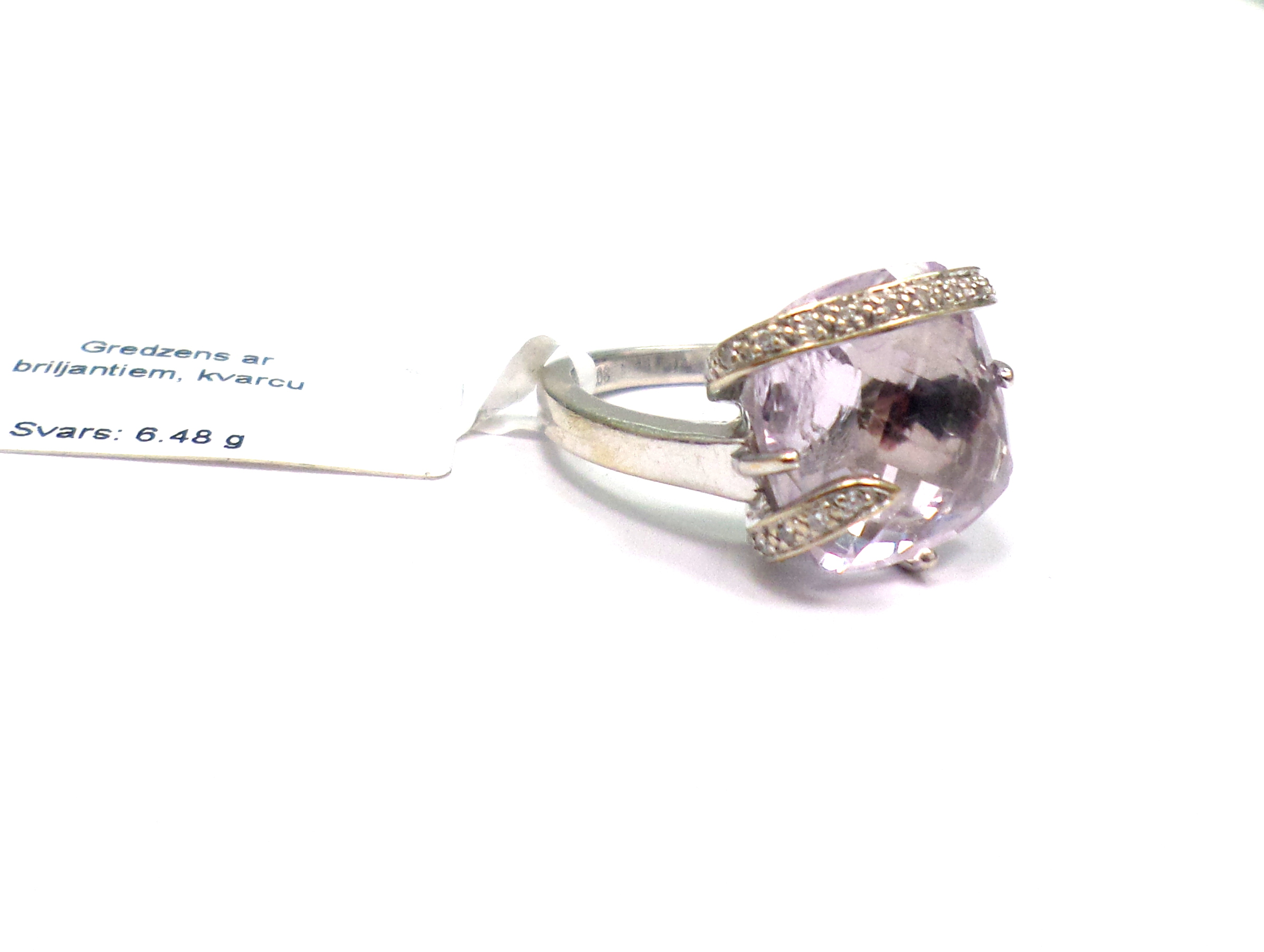 Gredzens ar kvarcu un briljantiem(0.10 ct) 2102-1161