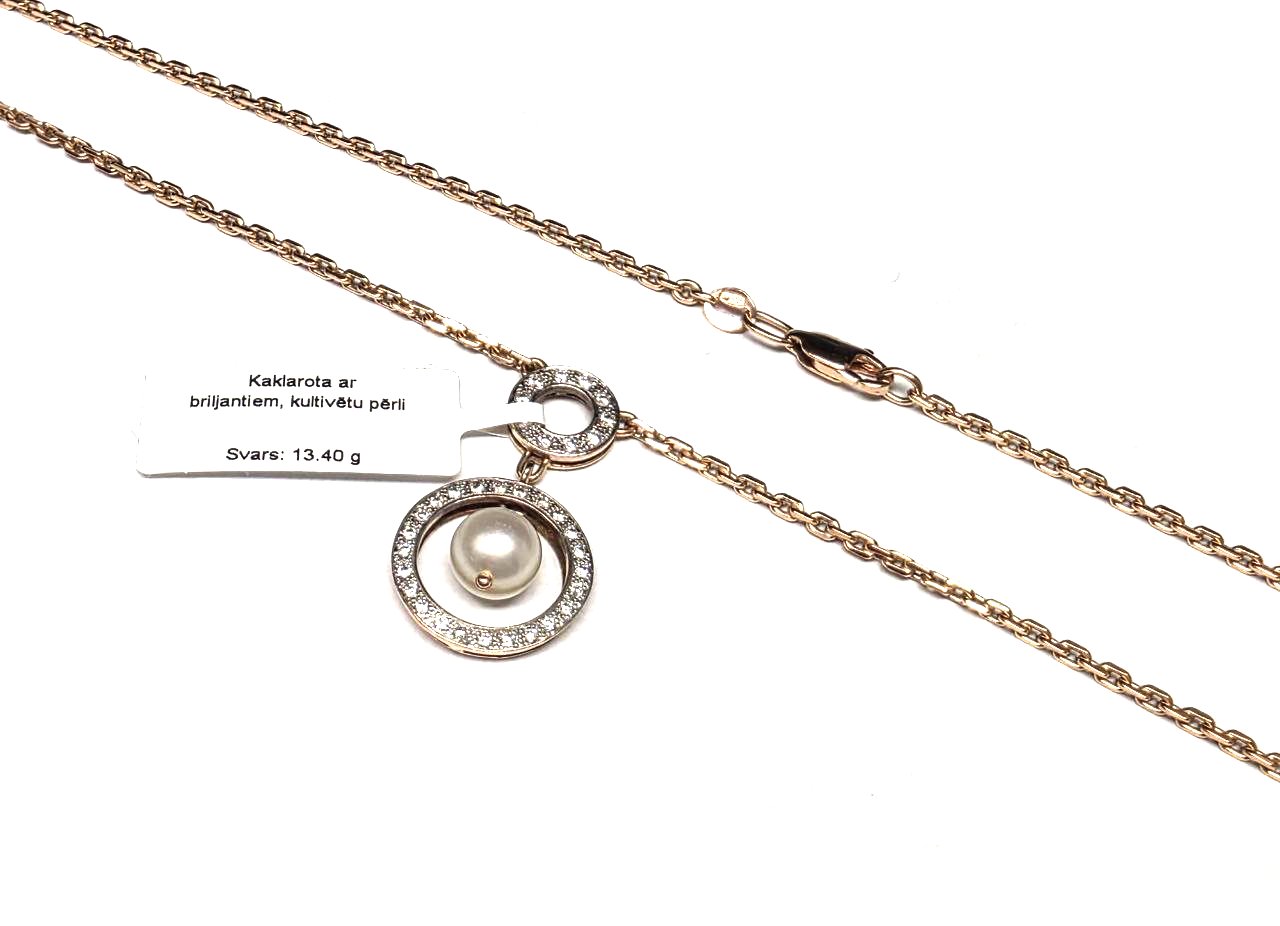 Kaklarota ar briljantiem (0.35ct) un kultivētu pērle 2460-5063