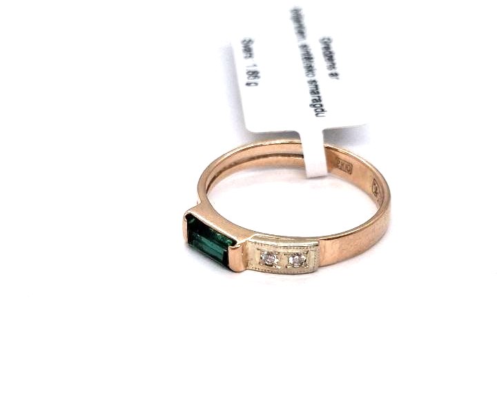 Gredzens ar briljantiem (0.02 ct) un sintētisko smaragdu 3130-3463