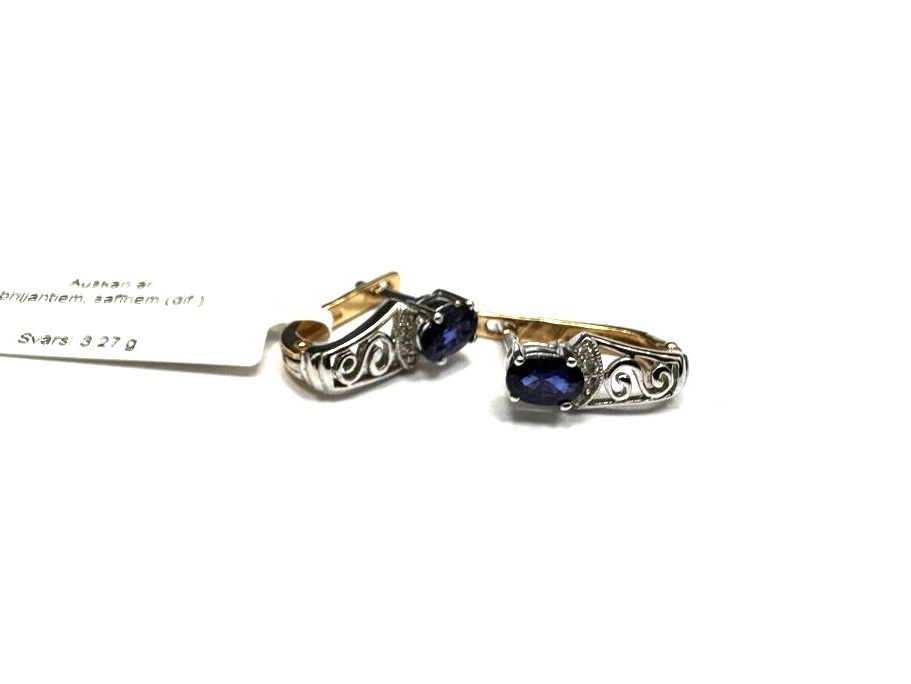 Auskari ar briljantiem (0.004 ct), safīriem (0.29 ct) 13261-8361