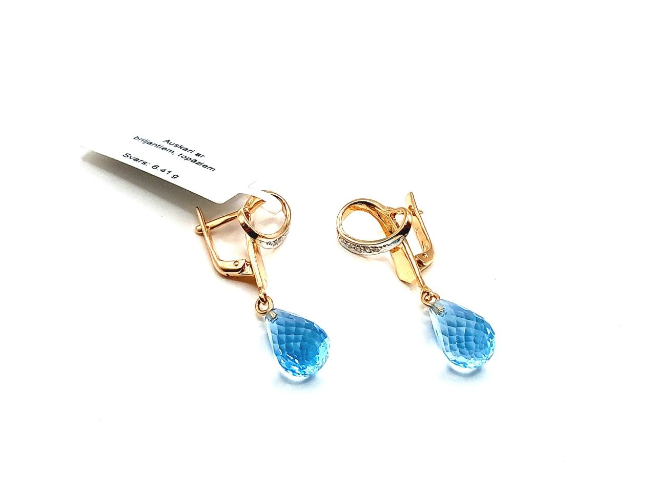 Auskari ar dimantiem (0,12 ct), topāziem (4,48 ct) 4200-2563